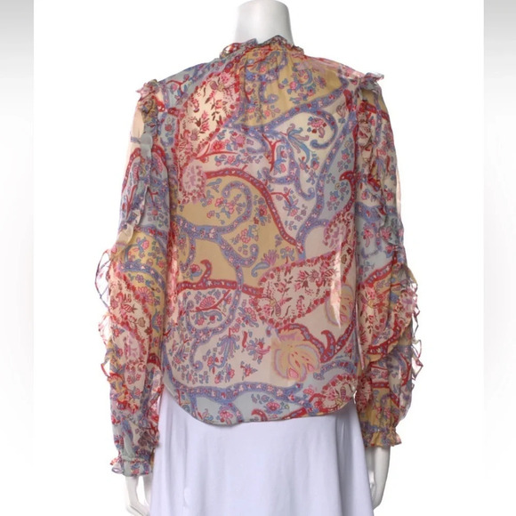 Veronica Beard Andri Paisley Print Silk Chiffon Ruffle Sleeve Sheer Blouse 2 - Picture 8 of 12